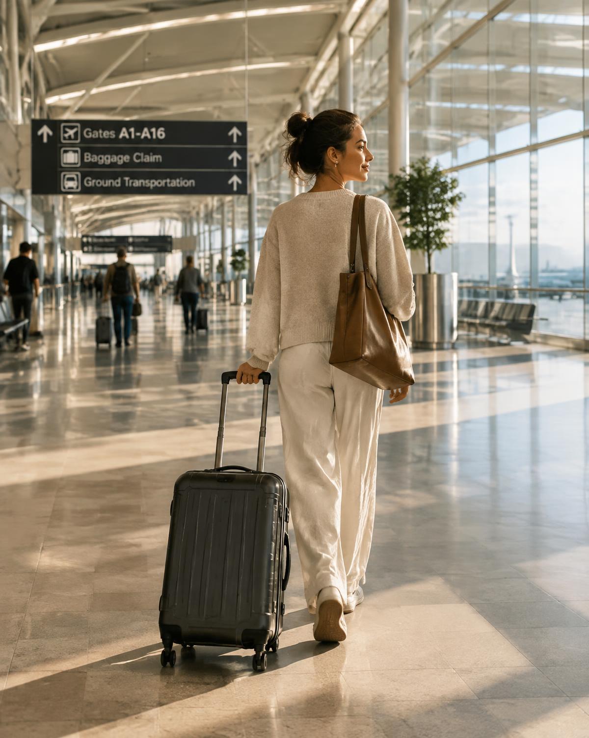 Traveller walking through an airport terminal